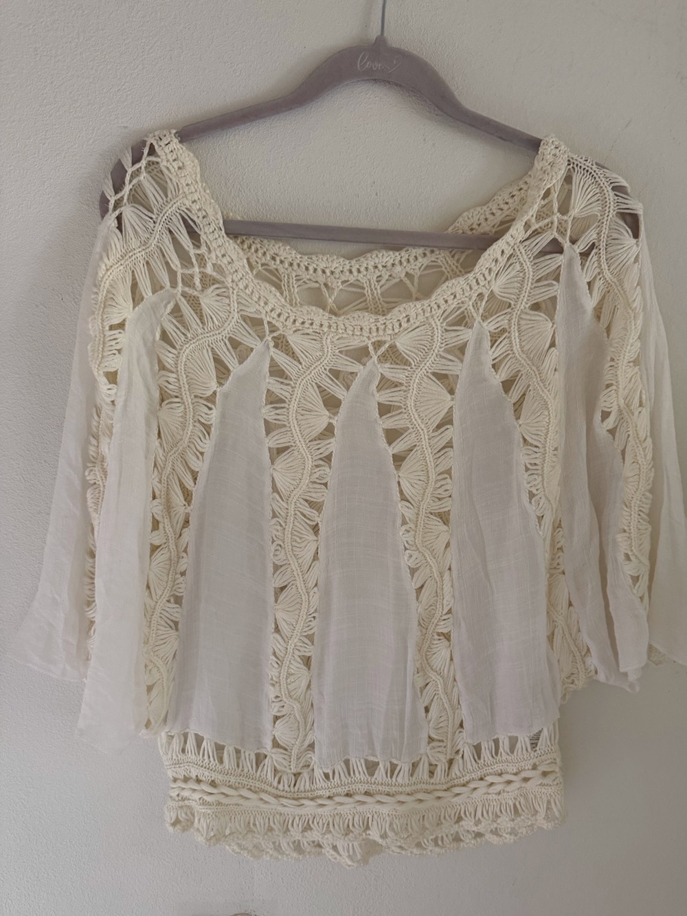 Chicos Boho Crochet Panel Women's Top in Cream size M